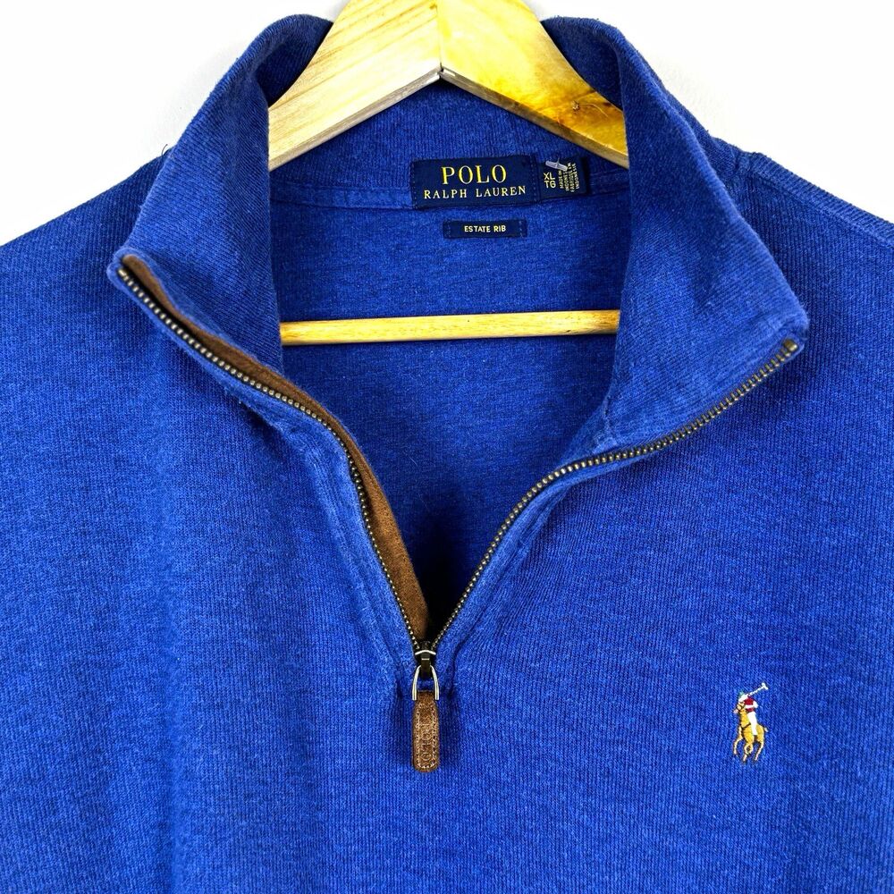 Polo Ralph Lauren Estate Rib 1/4 Zip Pullover Sweater Royal Blue Mens XL Extra